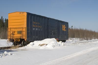 End of the line - this boxcar is just a few feet from the end of track at Moosonee airport