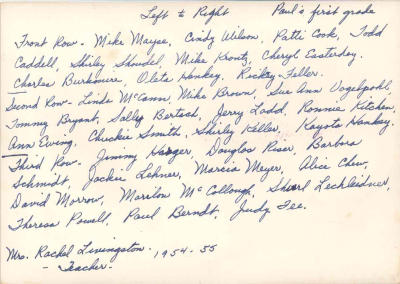 Mrs. Livingstons 1st Grade Names, 1954/55