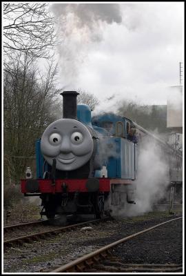 Thomas steams out of the station