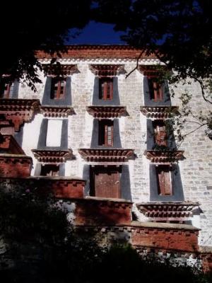 Windows of the Potala. The black design is supposed to keep away evil spirits.