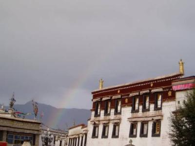 The rainbow adds a sense of holiness to the Jokhang.