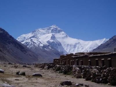 View of Everest from Rongphu Monastery.