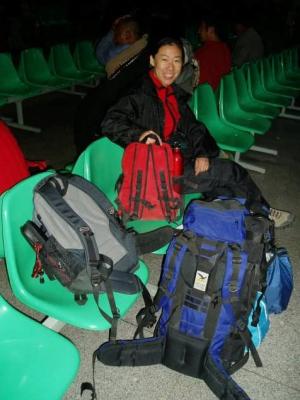 Liu Fang with our luggage. We are the only 2 people in our group to make our way back from Xining by train.