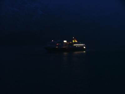 Another Hurtigrute passing in the nightime.JPG