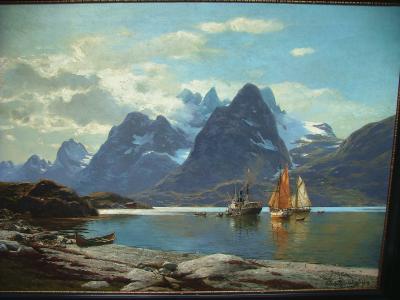 Raftsundet-The Old Hurtigruten - Painting-In Neryfjord-T.v .Eckenbrecher 1918