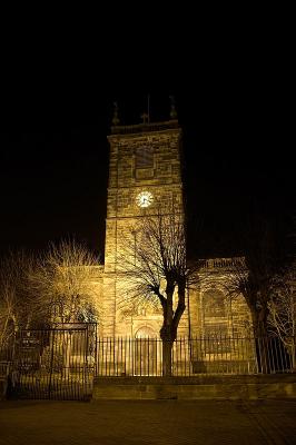 Church night scene, Burton upon Trent, England