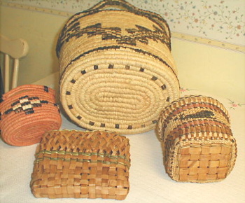 Baskets I made from cedar, raffia, sweetgrass, cherry bark, and horsetail.