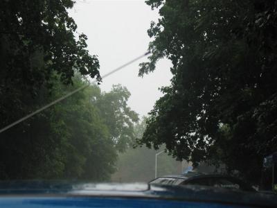 Starting to clear up over the roofs of the two Imprezas