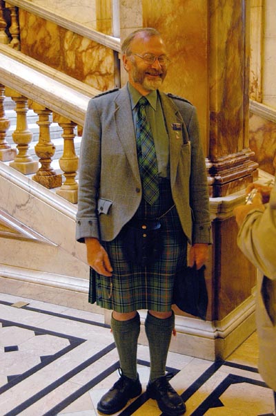 Man in kilt in the City Chambers