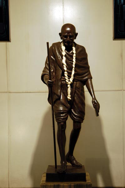 An inoperative elevator bay makes a good home for Gandhi