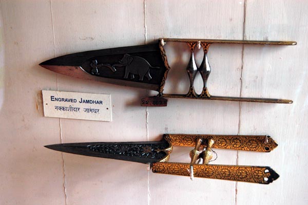 Engraved Jamdhars, Indian thrusting daggers which are strapped on