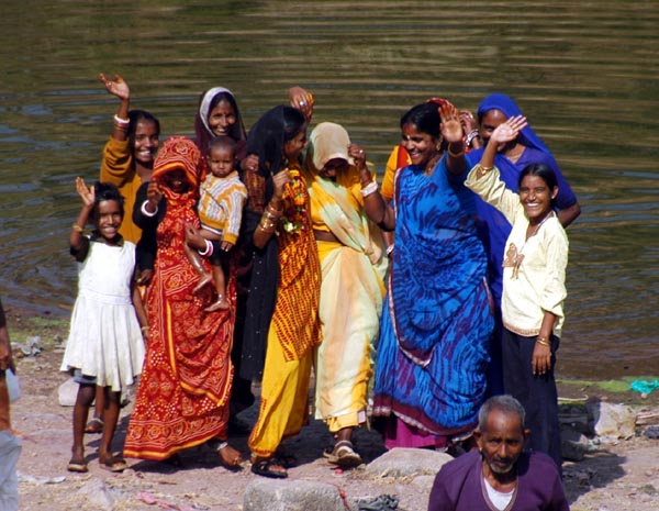 A group of women waving at me, Ranthambhore, India