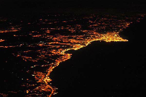 Beirut, Lebanon and surrounding area at night