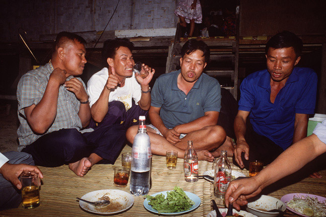   My driver Vichan(2nd from left) took me to a party at his wat in Bor Sang village. Yes, you must drink Mehkong.