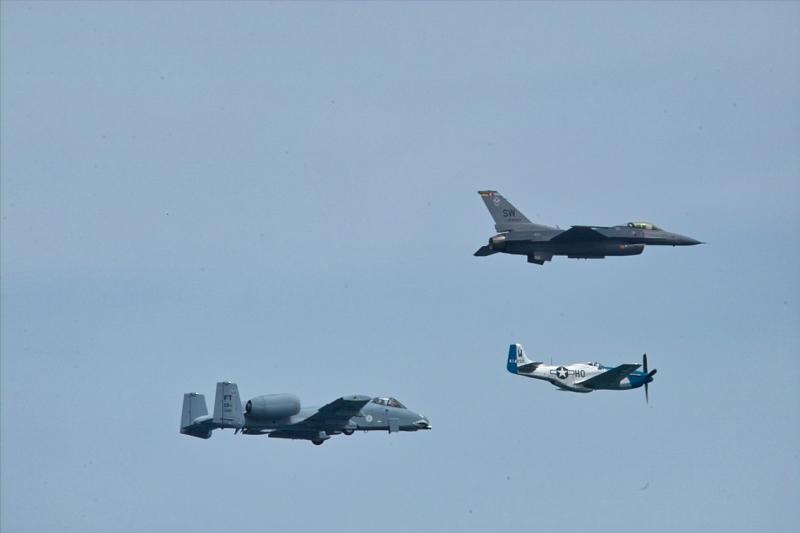 A-10, F16, and P-51D Mustang