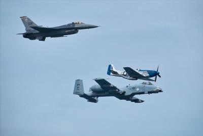A-10, F16, and P-51D Mustang