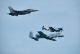 A-10, F16, and P-51D Mustang