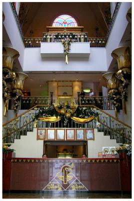 The reception desk of that big Egyptian facade