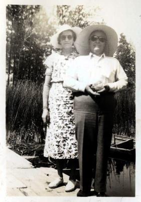 Gramps and Grandma at lake's shore, ca. 1940 (391g)