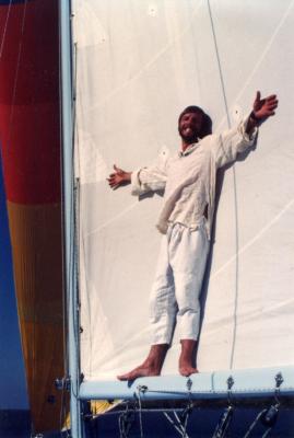 Sri Lahiri under sail, Sacramento Delta