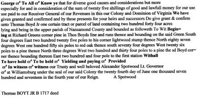 Thomas Boyt Jr.  (B) 1717 Deed Transcript