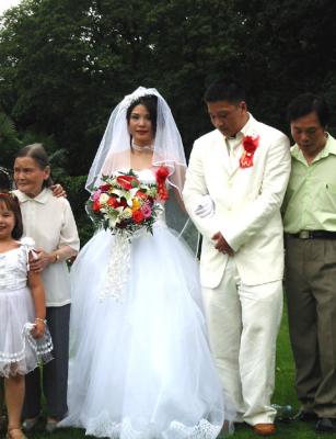 Newlyweds pose for pictures