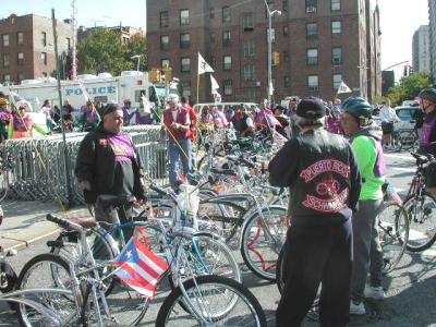 The Puerto Rican flag proudly flies from one of the many bikes in the Puerto Rican Schwinn Bicycle Club display area.