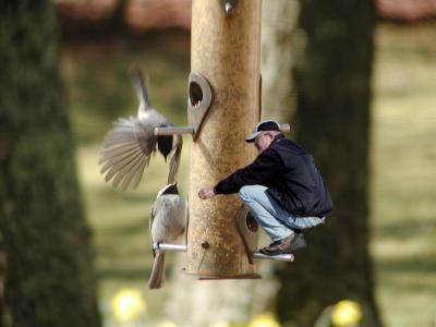 Rick feeding the birds (a little too close)