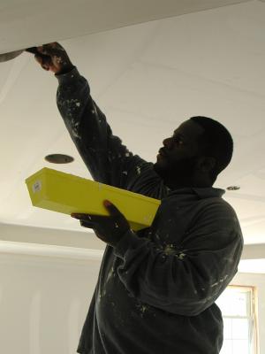 Spackling the bedroom tray ceiling