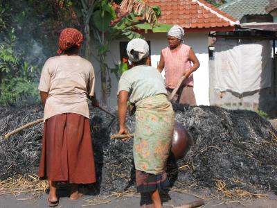 the fire for the pottery on the island of Lombok