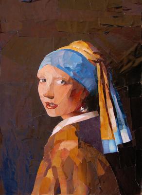 variation on Vermeer's girl with the pearl earring with magazine clippings