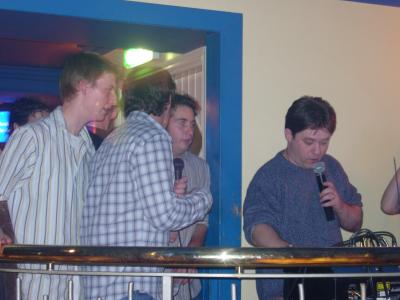 The Jeffs getting ready to do their infamous karaoke rendition of Paradise by the Dashboard Light.