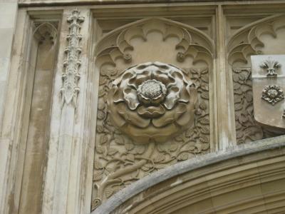 A detail of the Chapel's exterior carvings: the Tudor rose.