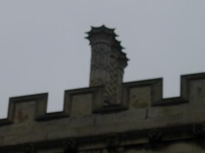 A bad shot of typically ornate Tudor chimneys.