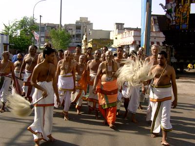Swamy and ghosti returning back to mutt after doing mangalasasanams to parthasarathi emperuman on thirunakshatra day