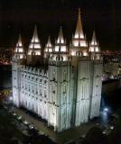 Salt Lake LDS Temple at Night from the J. Smith Memorial Bldg.