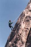 Sean rappelling from Juliets Flake, Devils Punchbowl