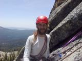 Tom at a belay, Fresno Dome