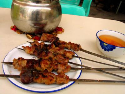 Kebabs and tea standard Uygur meal
