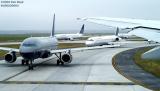 Aircraft waiting for takeoff aviation stock photo