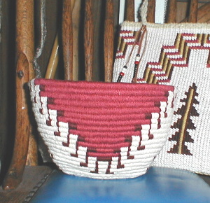 Coiled basket with variation of salmon gill design