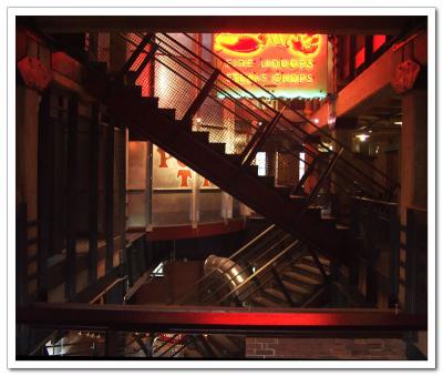 Open stairs take visitors to upper floors