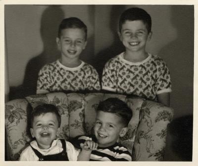 Jim, Bob, Richard, and John in living room, 1949 (461)