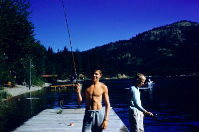 Gary and Tom fishing off dock, 1960 (677)