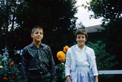 Mary and John in the backyard, 1960 (643)