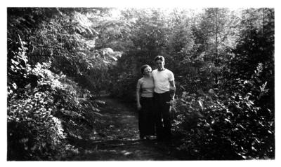 Mom and Dad posing in woods, 1937 (519)