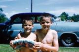 Mike and Dan ready for a swim, 1960 (648)