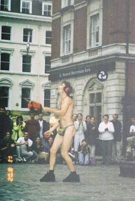 A very, very funny busker in Convent Garden.  I think it was the gold g-string that pulled in all of the spectators.