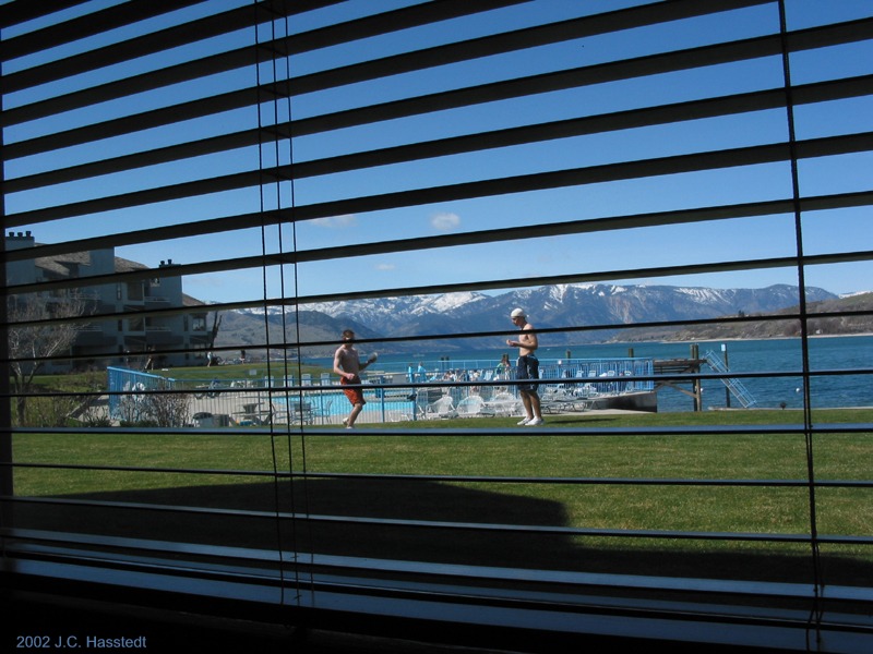 View through blinds of Condo