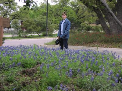 Susan and Blue Bonnets in front of LBJ Visitor Center